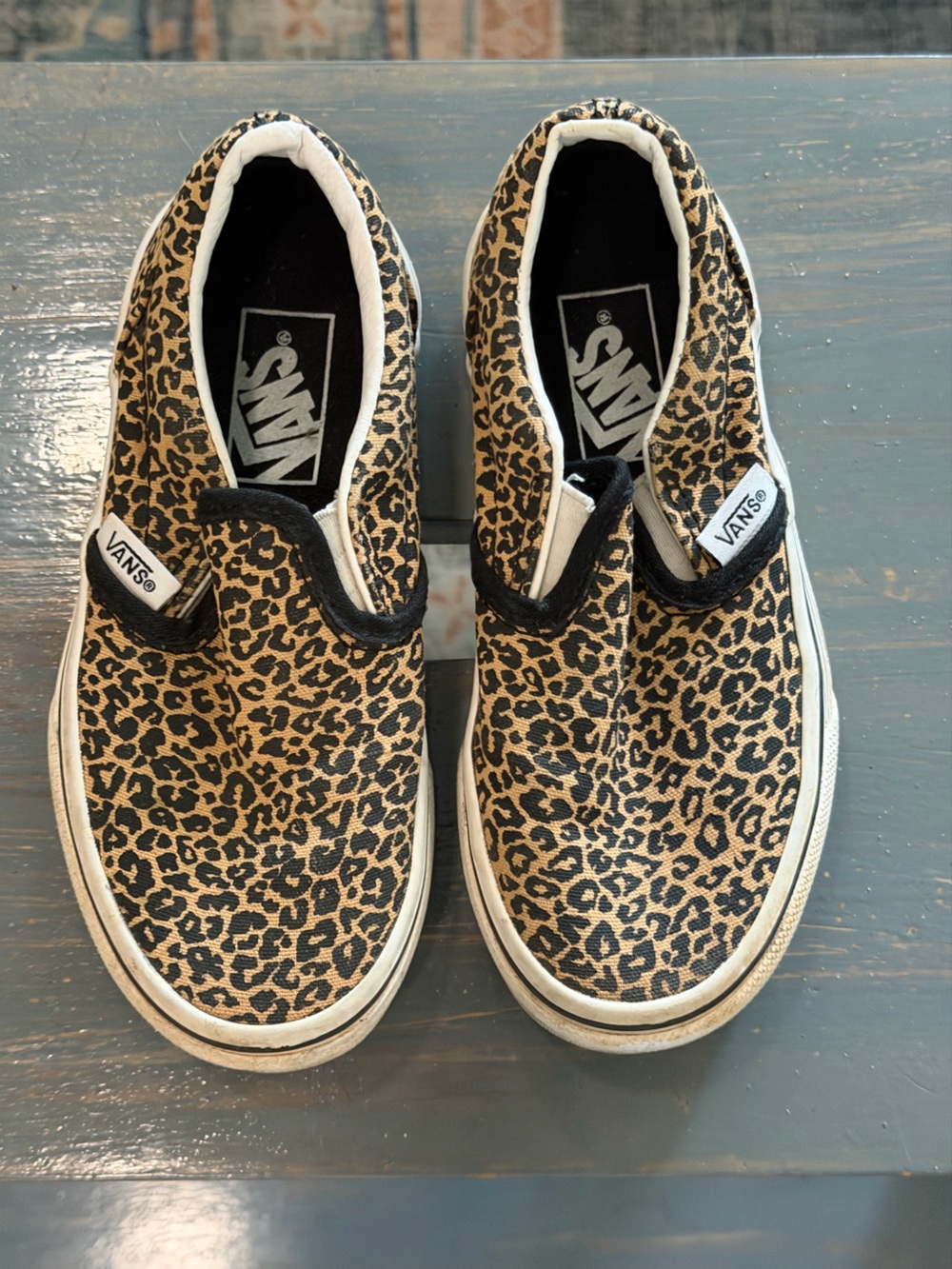 Vans Kids Slip-On Sneakers in Leopard Print Tan and Black